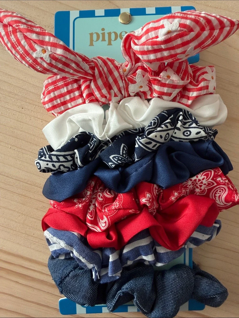 Piper K Red & Blue Headband and Scrunchie Set